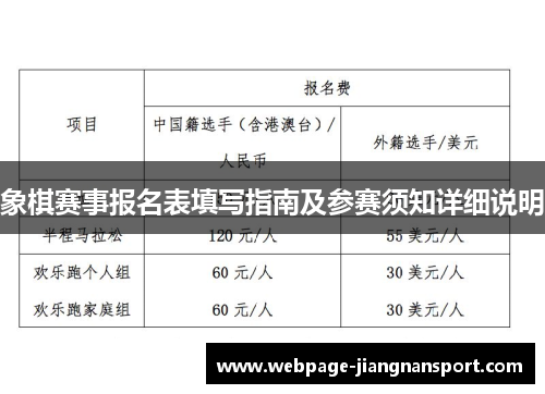 象棋赛事报名表填写指南及参赛须知详细说明